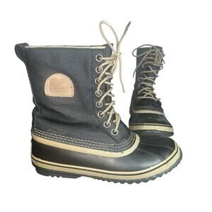 Sorel Women’s Waterproof Duck Boots 7.5 Black Canvas Rubber Lace Up Winter